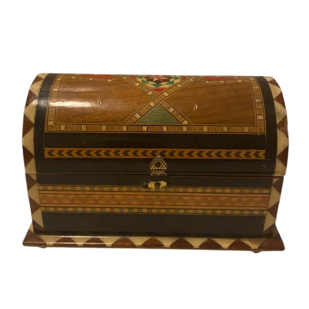 Vintage 1900βs Spainish Handcrafted Inlaid Wood Jewelry Box